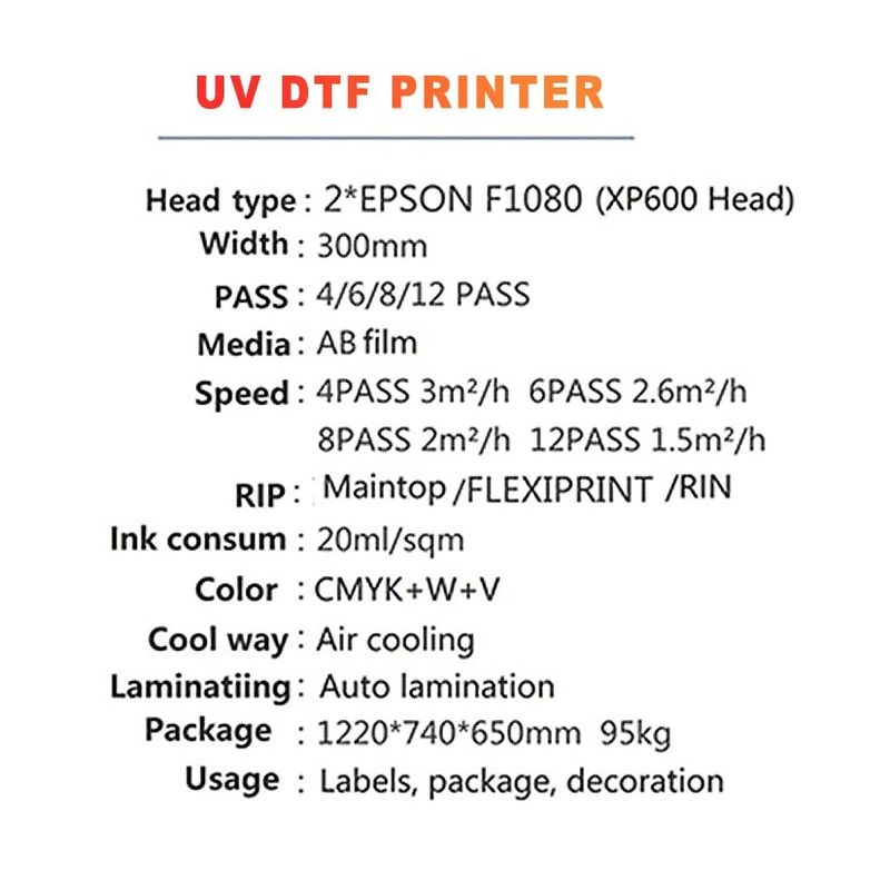 300 mm breedte UV DTF-printer met 20 ml/m2 inktverbruik voor drukwerk in grote hoeveelheden